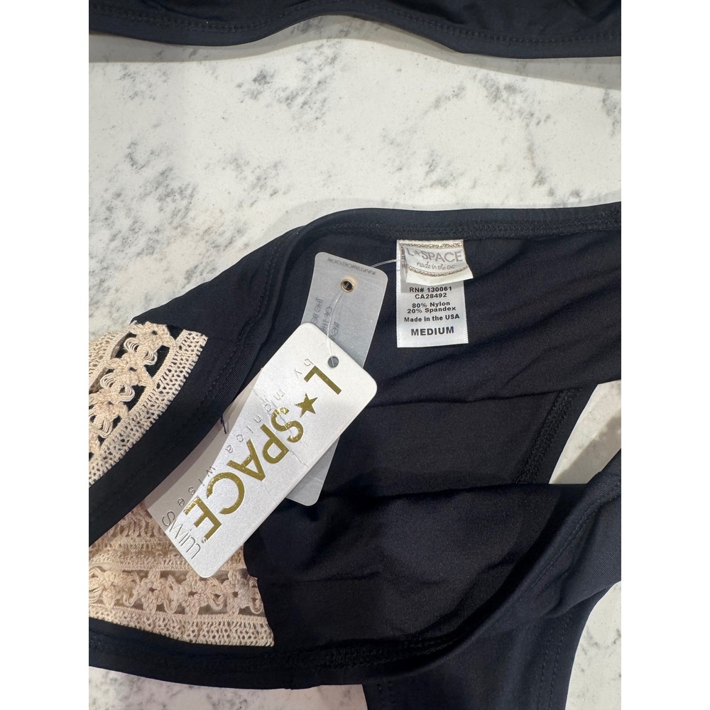 L*Space Monica Wise Black Crochet Racerback Bikini Set 2Piece Swimsuit MediumNWT - Picture 8 of 12